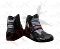 Pair of black and gray motorbike leather shoes with 'Frox' branding on a white background.