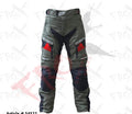 Motorbike textile pants with red and black accents on a white background