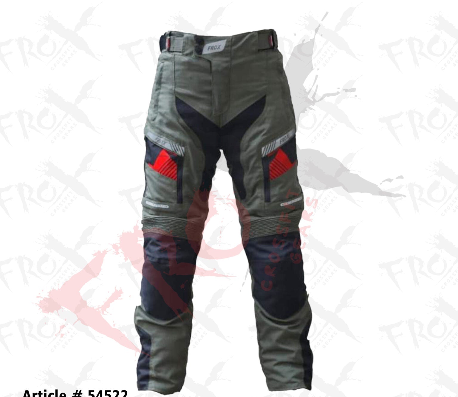 Motorbike textile pants with red and black accents on a white background