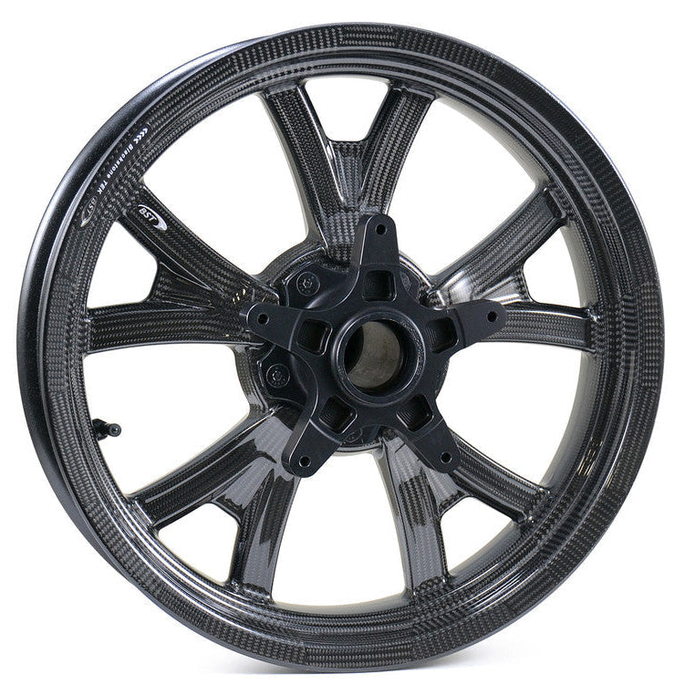 Black motorcycle wheel rim on a white background