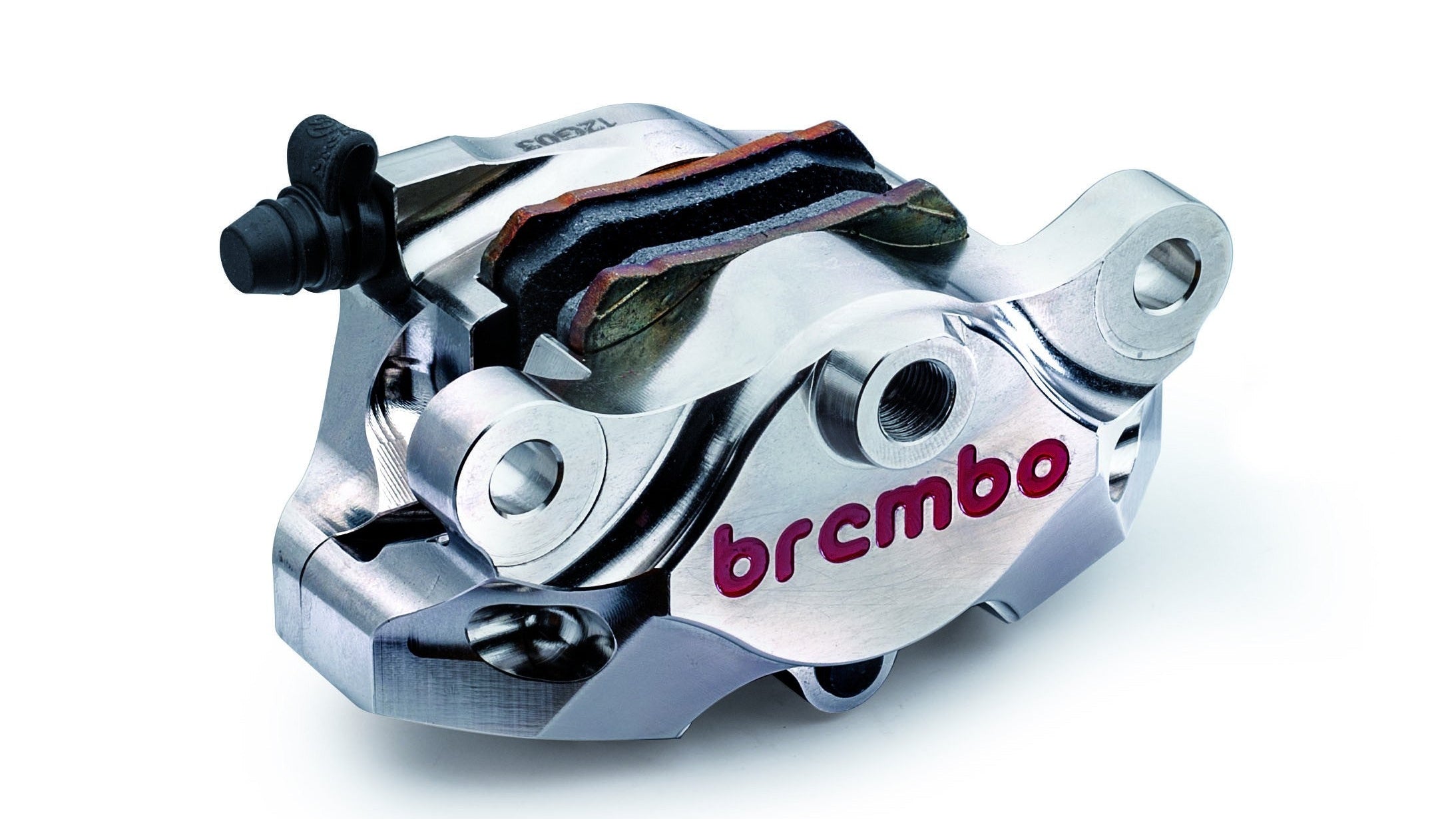 Brake caliper with 'brembo' branding on a white background