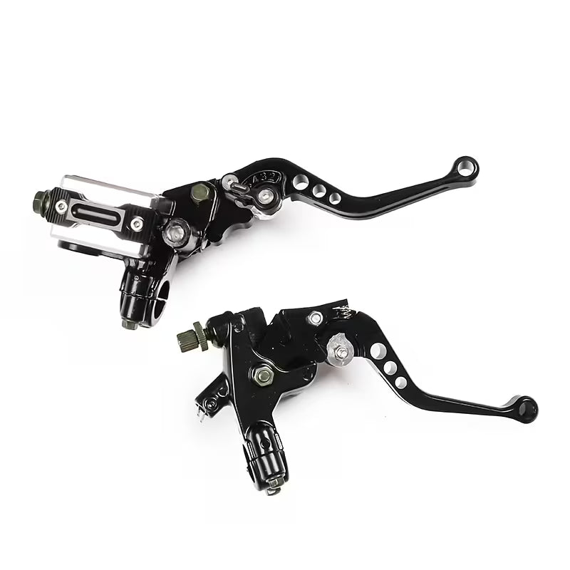 Two black brake levers on a white background