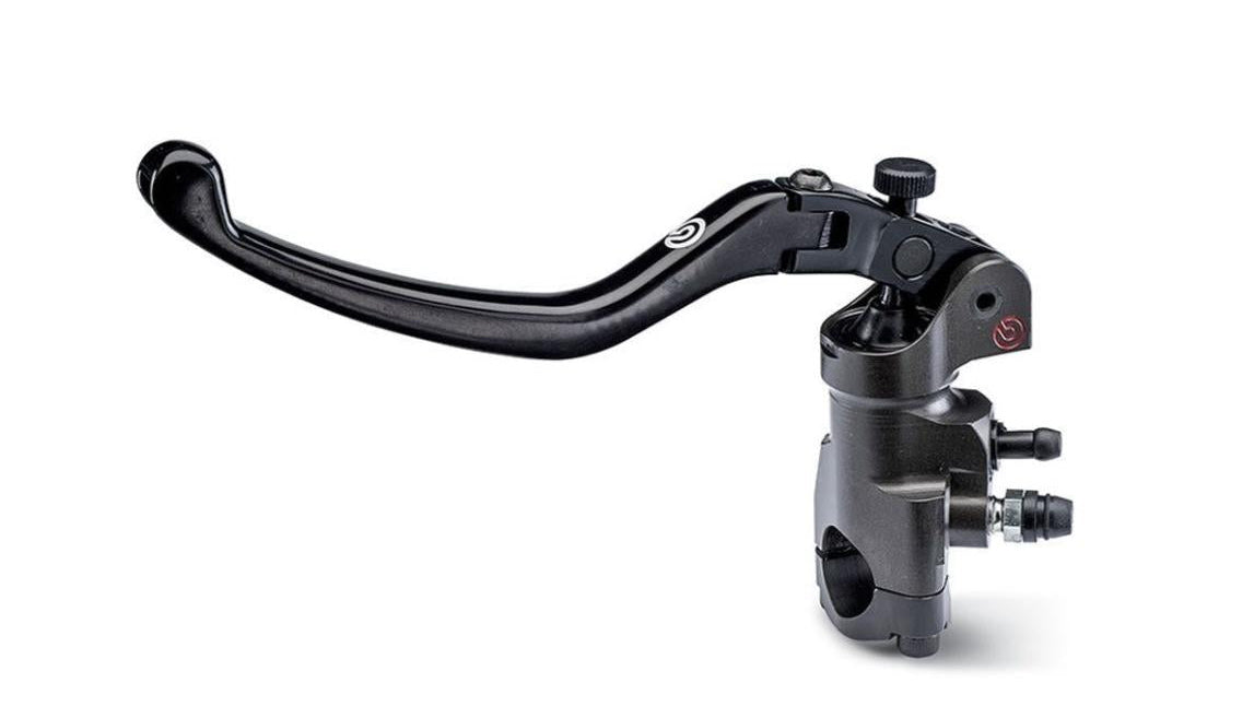 Black motorcycle brake lever on a white background