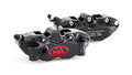 Pair of black brake calipers with HEL Performance logo on a white background