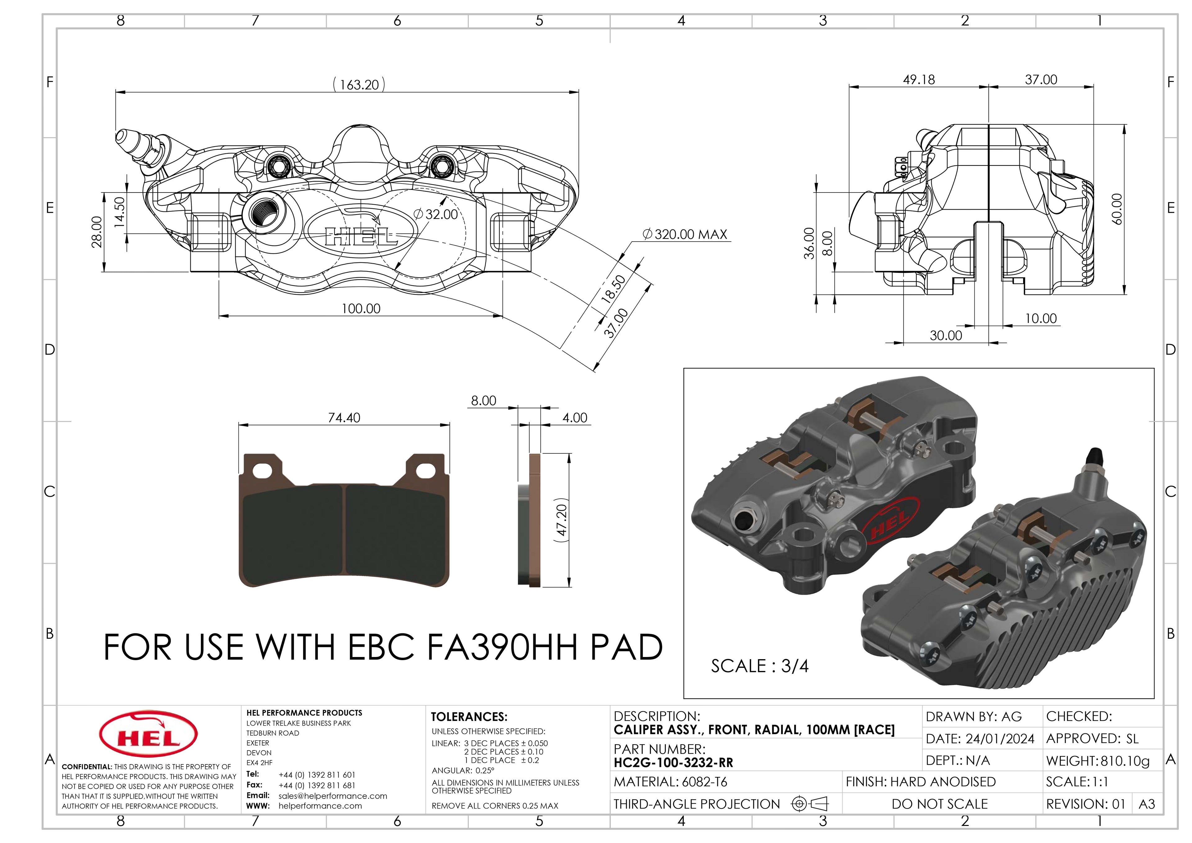 HEL V2 Solid Billet 4-Piston Radial Calipers (100mm / 108mm Finned Back)