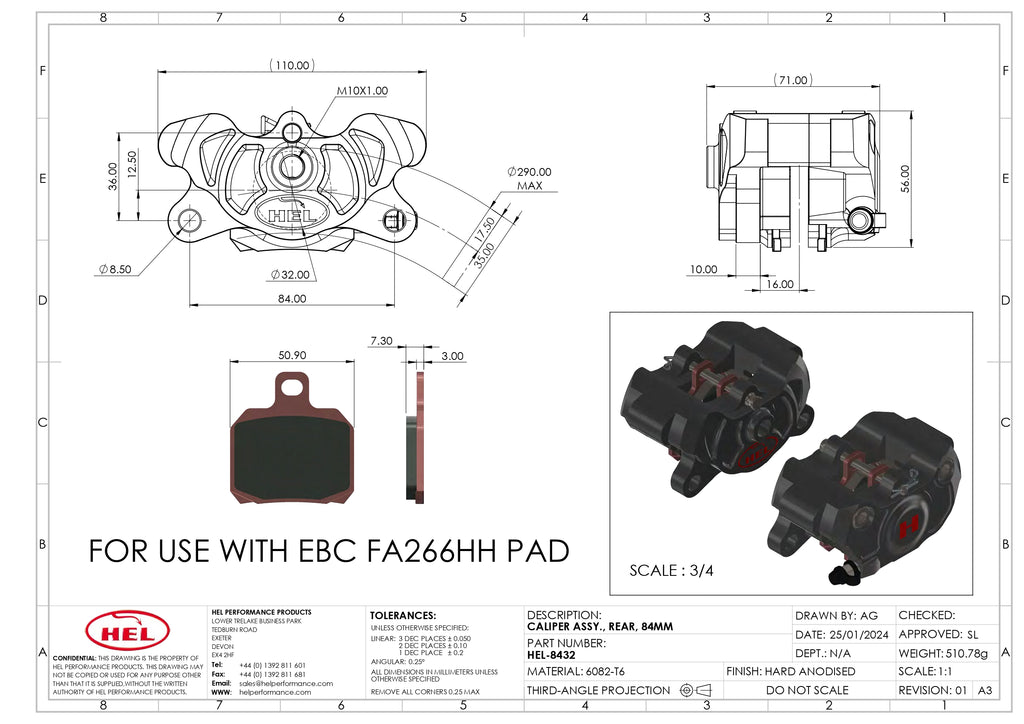 HEL 84mm Solid Billet 2-Piston Rear Axial Brake Caliper