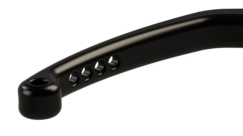 Black metal rod with circular holes on a white background